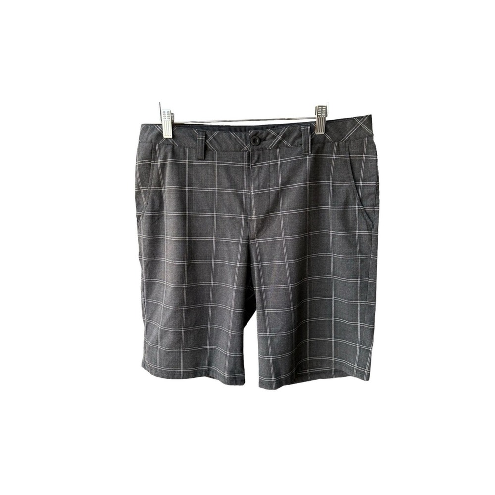 Travis Mathew Golf Shorts Charcoal Grey Windowpane Plaid Stretch Mens Size 34